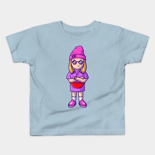 Cool Girl Wearing Glasses Cartoon Kids T-Shirt